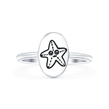 Starfish Oxidized Band Solid 925 Sterling Silver Thumb Ring (11mm)
